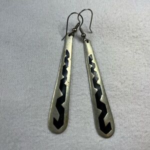 Artist Sterling Silver and Black Dangle Earrings-Mexico